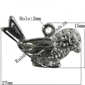 Pendant Setting Zinc Alloy Jewelry Findings Lead-free, Bird 27x15mm Hole:2mm, Sold by Bag
