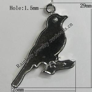Pendant Zinc Alloy Jewelry Findings Lead-free, Bird 29x25mm Hole:1.5mm, Sold by Bag