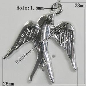 Pendant Zinc Alloy Jewelry Findings Lead-free, Bird 28x26mm Hole:1.5mm, Sold by Bag