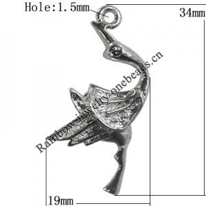Pendant Zinc Alloy Jewelry Findings Lead-free, Bird 34x19mm Hole:1.5mm, Sold by Bag