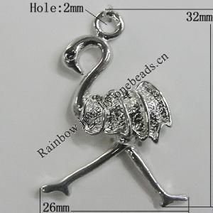 Pendant Zinc Alloy Jewelry Findings Lead-free, Bird 32x26mm Hole:2mm, Sold by Bag