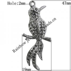 Pendant Setting Zinc Alloy Jewelry Findings Lead-free, Bird 47x19mm Hole:2mm, Sold by Bag