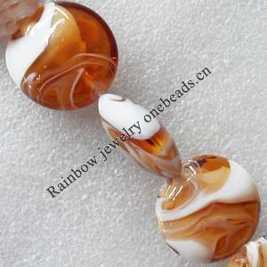 Lampwork Beads, Flat Round 15mm Hole:About 1.5mm, Sold by PC 