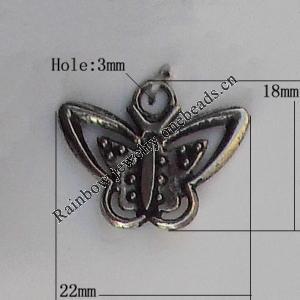 Bead Zinc Alloy Jewelry Findings Lead-free, Butterfly 18x22mm Hole:3mm, Sold by Bag