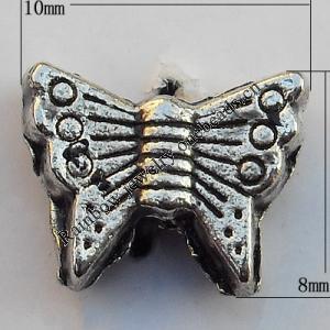 Bead Zinc Alloy Jewelry Findings Lead-free, Butterfly 10x8mm Hole:1mm, Sold by Bag