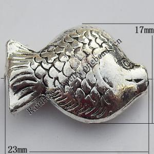 Bead Zinc Alloy Jewelry Findings Lead-free, Fish 23x17mm Hole:1mm, Sold by Bag