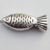 Bead Zinc Alloy Jewelry Findings Lead-free, Fish 22x9mm Hole:2mm, Sold by Bag
