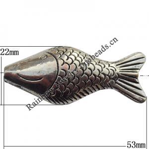 Bead Zinc Alloy Jewelry Findings Lead-free, Fish 22x53mm Hole:3mm, Sold by Bag