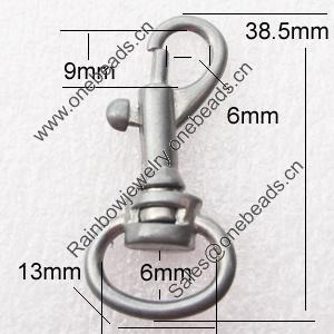 Key Swivel Clasps, Alloy, Platinum Color, about 38.5mm, Sold by bag