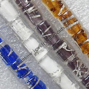 Silver Foil Lampwork Beads, Mix Color Column 8x18mm Hole:About 1.5mm, Sold by Group 