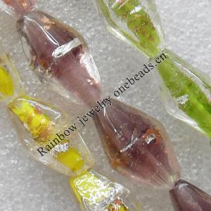Silver Foil and Gold Sand Lampwork Beads, Mix Color Diamond 11x25mm Hole:About 1.5mm, Sold by Group