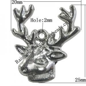 Pendant Zinc Alloy Jewelry Findings Lead-free, Animal Head 25x20mm Hole:2mm, Sold by Bag