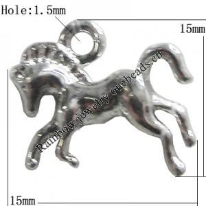 Pendant Zinc Alloy Jewelry Findings Lead-free, Horse 15x15mm Hole:1.5mm, Sold by Bag