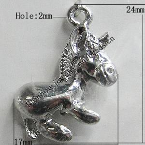 Pendant Zinc Alloy Jewelry Findings Lead-free, Horse 24x17mm Hole:2mm, Sold by Bag