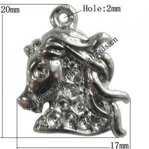Pendant Setting Zinc Alloy Jewelry Findings Lead-free, Horse 20x17mm Hole:2mm, Sold by Bag
