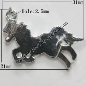 Pendant Setting Zinc Alloy Jewelry Findings Lead-free, Horse 31x21mm Hole:2.5mm, Sold by Bag