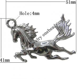 Pendant Zinc Alloy Jewelry Findings Lead-free, Horse 51x41mm Hole:4mm, Sold by Bag
