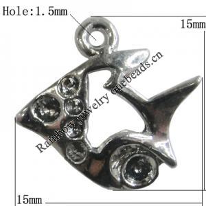Pendant Setting Zinc Alloy Jewelry Findings Lead-free, Fish 15x15mm Hole:1.5mm, Sold by Bag