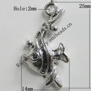 Pendant Zinc Alloy Jewelry Findings Lead-free, 25x14mm Hole:2mm, Sold by Bag