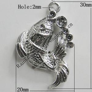 Pendant Setting Zinc Alloy Jewelry Findings Lead-free, Fish 30x20mm Hole:2mm, Sold by Bag
