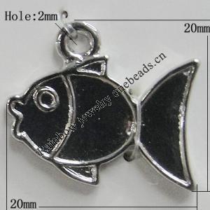 Pendant Zinc Alloy Jewelry Findings Lead-free, Fish 20x20mm Hole:2mm, Sold by Bag