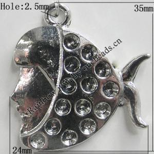 Pendant Setting Zinc Alloy Jewelry Findings Lead-free, 35x24mm Hole:2.5mm, Sold by Bag