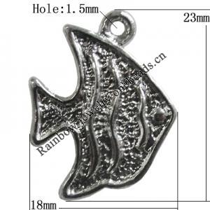 Pendant Zinc Alloy Jewelry Findings Lead-free, Fish 23x18mm Hole:1.5mm, Sold by Bag