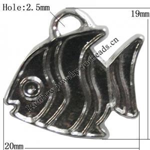 Pendant Zinc Alloy Jewelry Findings Lead-free, Fish 20x19mm Hole:2.5mm, Sold by Bag