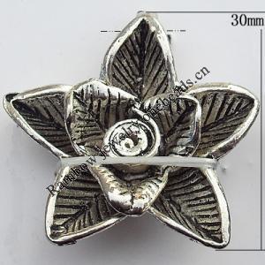 Pendants Zinc Alloy Jewelry Findings Lead-free, Flower 30x30x10mm Hole:3mm, Sold by Bag
