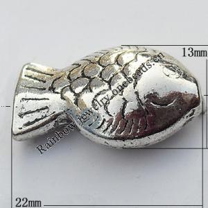Bead Zinc Alloy Jewelry Findings Lead-free, Fish 22x13mm Hole:1mm, Sold by Bag