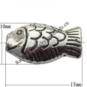 Bead Zinc Alloy Jewelry Findings Lead-free, Fish 17x10mm Hole:2mm, Sold by Bag