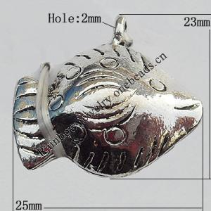 Pendants Zinc Alloy Jewelry Findings Lead-free, Fish 25x23mm Hole:2mm, Sold by Bag