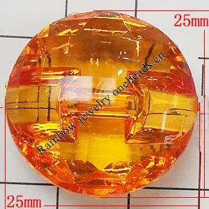Transparent Acrylic Beads, Faceted Flat Round 25mm Hole:2mm, Sold by Bag 