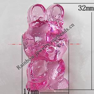 Transparent Acrylic Beads, Animal 17x32mm Hole:2mm, Sold by Bag 