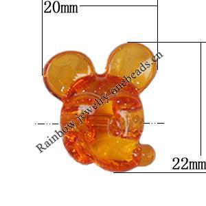 Transparent Acrylic Beads, Animal Head 22x20mm Hole:2mm, Sold by Bag 