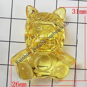 Transparent Acrylic Beads, Animal 31x26mm Hole:2mm, Sold by Bag 