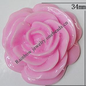 Resin Cabochons, NO Hole Headwear & Costume Accessory, Flower, About 34mm in diameter, Sold by Bag