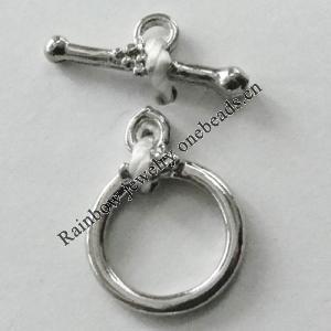 Copper Toggle Clasps Jewelry Findings Lead-free Platina Plated, Loop:15x11mm Bar:14mm Hole:2mm, Sold by Bag