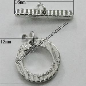 Copper Toggle Clasps Jewelry Findings Lead-free Platina Plated, Loop:12mm Bar:16mm Hole:1mm, Sold by Bag