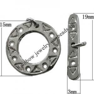 Copper Toggle Clasps Jewelry Findings Lead-free Platina Plated, Loop:15mm Bar:19x3mm Hole:0.8mm, Sold by Bag