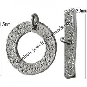 Copper Toggle Clasps Jewelry Findings Lead-free Platina Plated, Loop:15mm Bar:20mm Hole:0.8mm, Sold by Bag