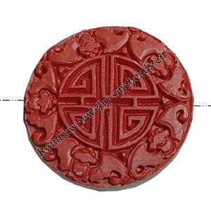 Cinnabar Beads, Carved, Flat Round, 50x50x12mm, Sold by PC