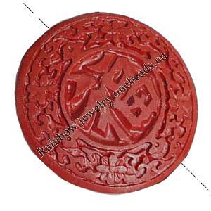 Cinnabar Beads, Carved, Flat Round, 50x50x12mm, Sold by PC