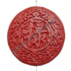 Cinnabar Beads, Carved, Flat Round, 50x50x12mm, Sold by PC