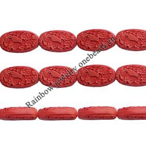Cinnabar Beads, Carved, Flat Oval, 33x19x10mm, Sold by PC