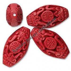 Cinnabar Beads, Carved, Oval, 26x14mm, Sold by PC