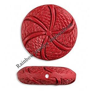 Cinnabar Beads, Carved Coin, 27x8mm, Sold by PC