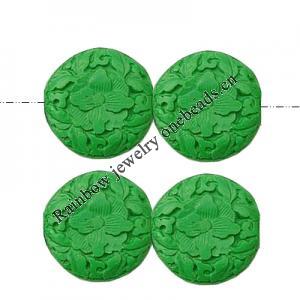 Cinnabar Beads, Carved, Flat Round, 32x32x12mm, Sold by PC