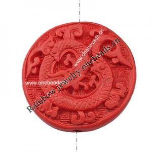 Cinnabar Beads, Carved, Flat Round, 43x43mm, Sold by PC