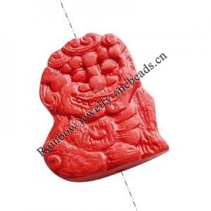 Cinnabar Beads, Carved, Lion, 29x25x9mm, Sold by PC
